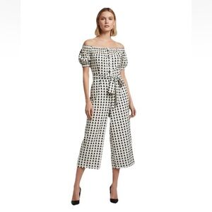 ASOS Off Shoulder Belted Jumpsuit Linen Blend Triangle Print Women’s 2 XS NWT